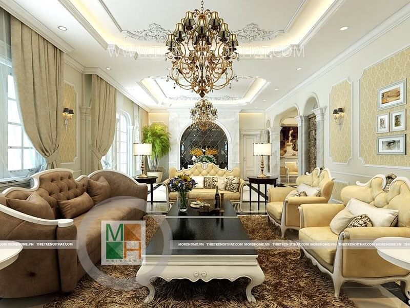 Thiết kế nội thất phòng khách biệt thự đẹp, sang và đẳng cấp