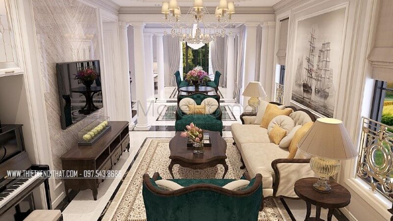 Trang trí nội thất phòng khách gỗ óc chó cao cấp tại Hà Nội, chỉ với sự kết hợp hài hòa 3 tone màu xanh coba - nâu trầm - be, KTS Morehome đã phác họa thành công nên một công trình bậc nhất hàng đầu hiện nay Chiêm ngưỡng các mẫu thiết kế phòng khách hot nhất hiện nay