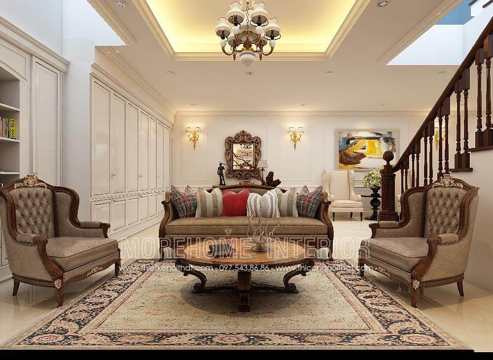 Moresofa gợi ý mẫu Sofa tân cổ điển đẹp cho phòng khách chung cư, biệt thự, nhà phố Thiết kế phòng khách biệt thự